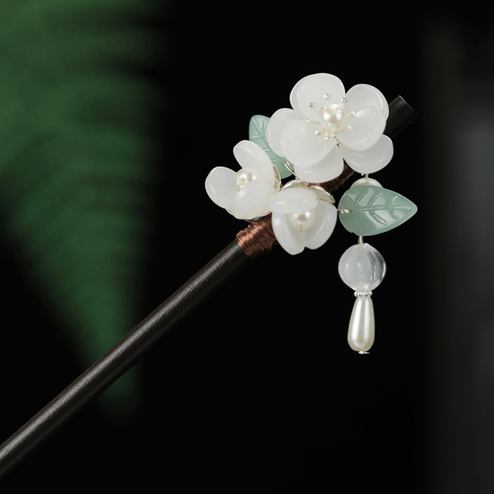 Hanbok Hair Pin - Retro Flower Hairpin With Pearl Sandalwood